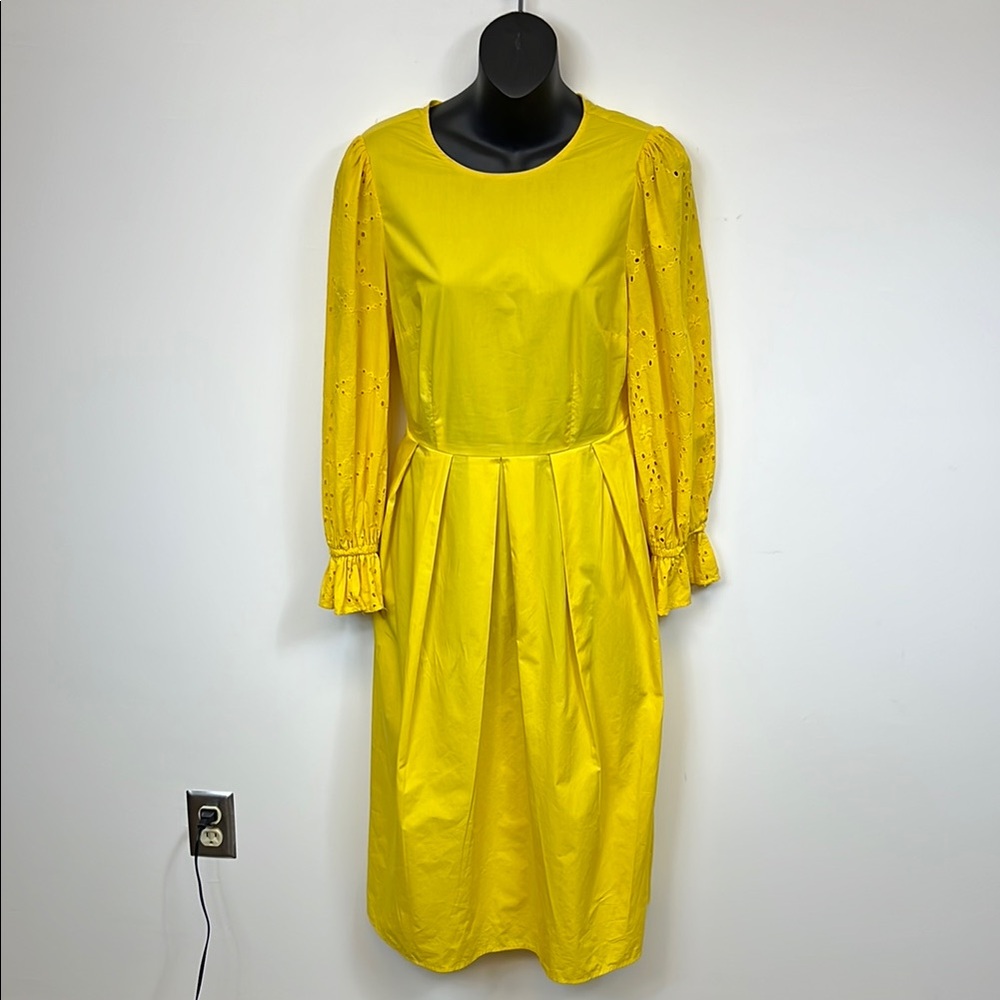 Who what Wear Yellow Long Eyelet Sleeved Pleated Skirt Women's Dress Size XS